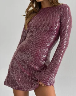 Motel Rocks Party Dresses | Mini Dresses-Kimberly Mini Dress in Clear Sequin Maroon ClearSequinMaroon