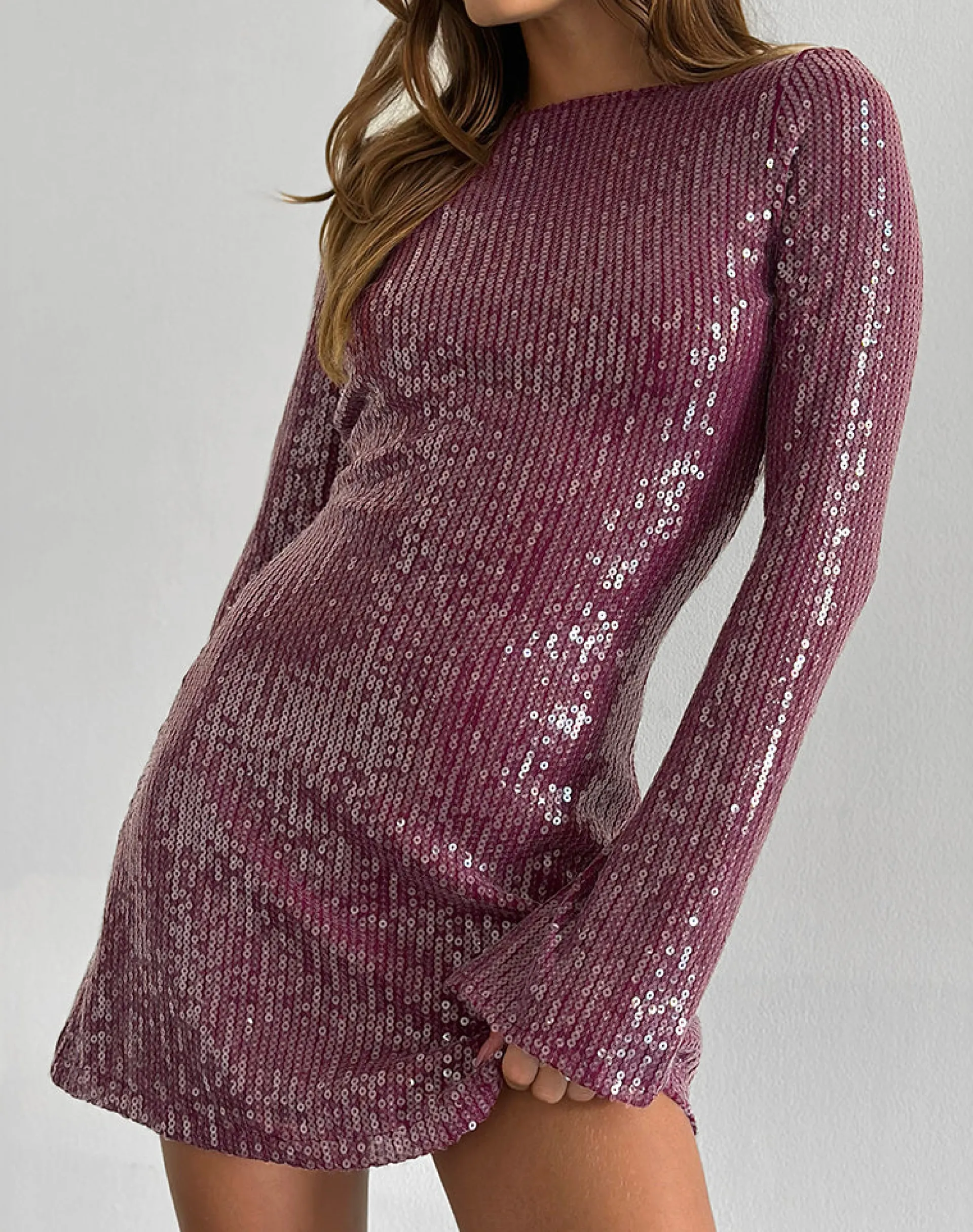 Motel Rocks Party Dresses | Mini Dresses-Kimberly Mini Dress in Clear Sequin Maroon ClearSequinMaroon