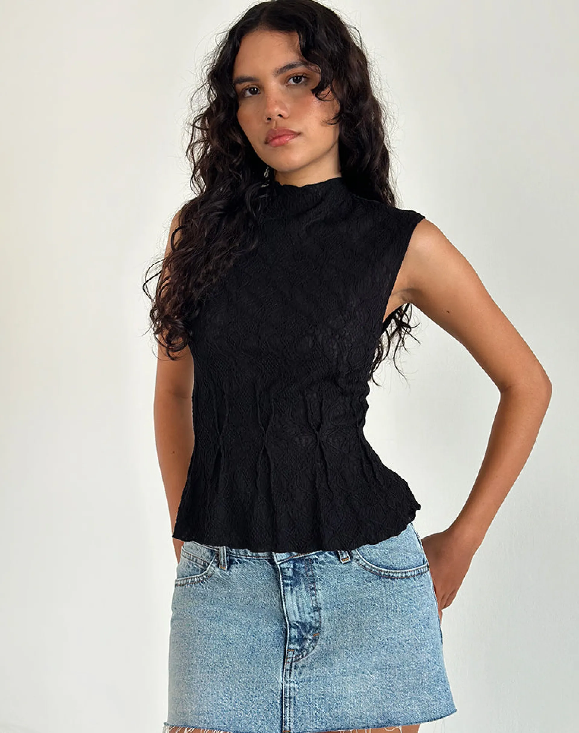 Motel Rocks Basic Tops | Vest Tops-Kimbra Top in Textured Black TexturedBlack