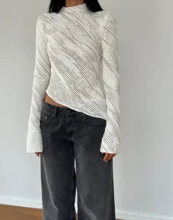 Motel Rocks Long Sleeve Tops-Kittie Long Sleeve Top in Textured Ivory