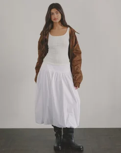 Motel Rocks Maxi Skirts-Kiyono Maxi Skirt in Poplin White