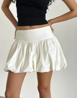 Motel Rocks Mini Skirts-Kiyowo Puffball Mini Skirt in Poplin Ivory PoplinIvory