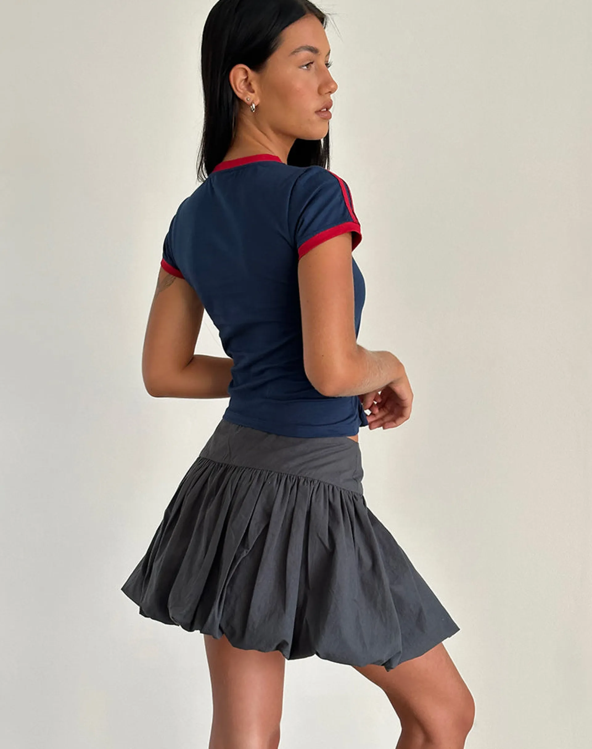 Motel Rocks Mini Skirts-Kiyowo Puffball Mini Skirt in Charcoal Grey charcoalgrey