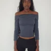 Motel Rocks Basics | Basic Tops-Koby Off Shoulder Bardot Top in Ocean Storm