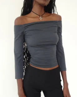 Motel Rocks Basics | Basic Tops-Koby Off Shoulder Bardot Top in Ocean Storm