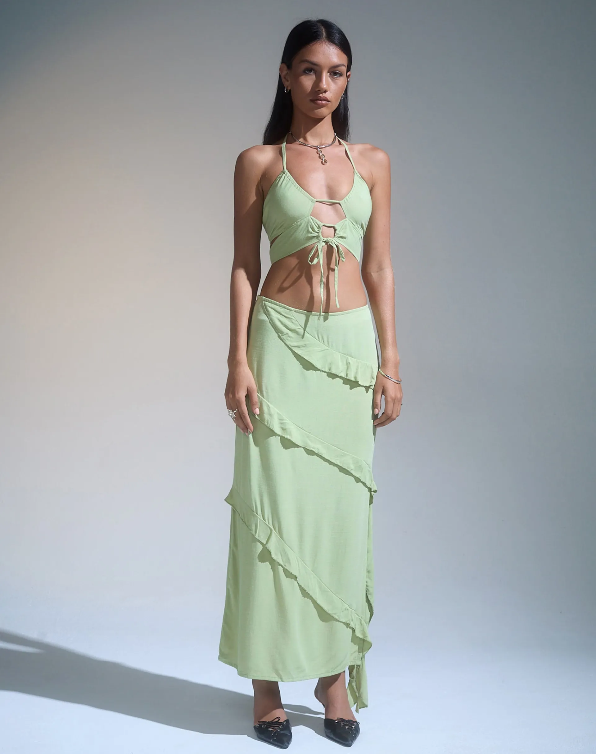 Motel Rocks Halterneck Tops | Strappy Tops-Koen Cut Out Top in Mint Sage