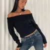 Motel Rocks Long Sleeve Tops-Koriya Bardot Top in Black
