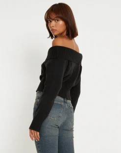 Motel Rocks Long Sleeve Tops-Koriya Bardot Top in Black