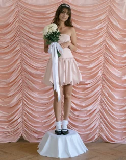 Motel Rocks Bandeau Dresses | Party Dresses-Krayofa Puffball Mini Dress in Baby Pink BabyPink