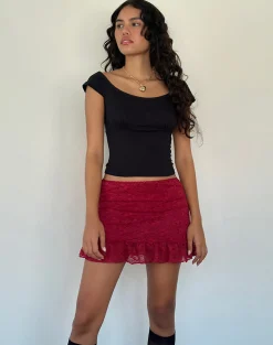 Motel Rocks Co-Ords | Mini Skirts-Krecia Mini Skirt in Deep Red Lace DeepRedLace