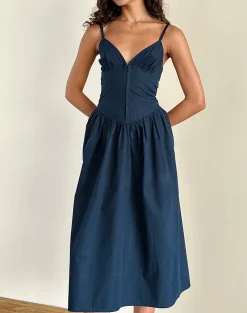 Motel Rocks Day Dresses | Maxi Dresses-Krista Maxi Dress in Poplin Navy