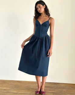 Motel Rocks Day Dresses | Maxi Dresses-Krista Maxi Dress in Poplin Navy