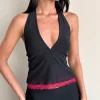 Motel Rocks Halterneck Tops | Going Out Tops-Kubra Halterneck Top in Mesh Black and Red MeshBlackandRed