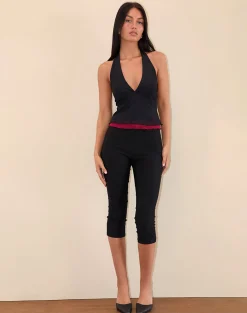 Motel Rocks Halterneck Tops | Going Out Tops-Kubra Halterneck Top in Mesh Black and Red MeshBlackandRed