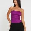 Motel Rocks Bandeau Tops-Kyanata Strapless Corset in Satin Purple