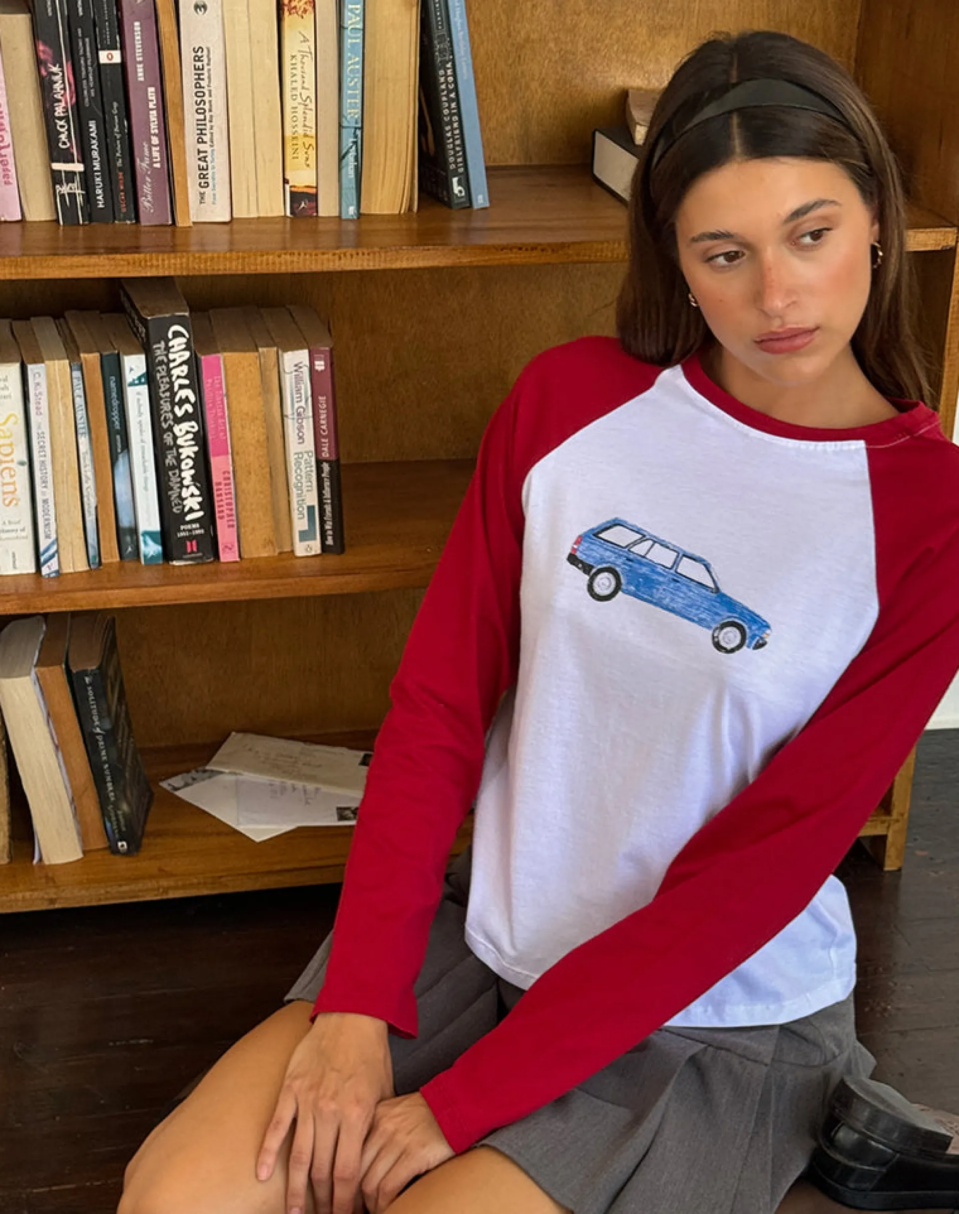 Motel Rocks Long Sleeve Tops-Kyiato Top in Adrenaline Red Car Print AdrenalineRedCarPrint