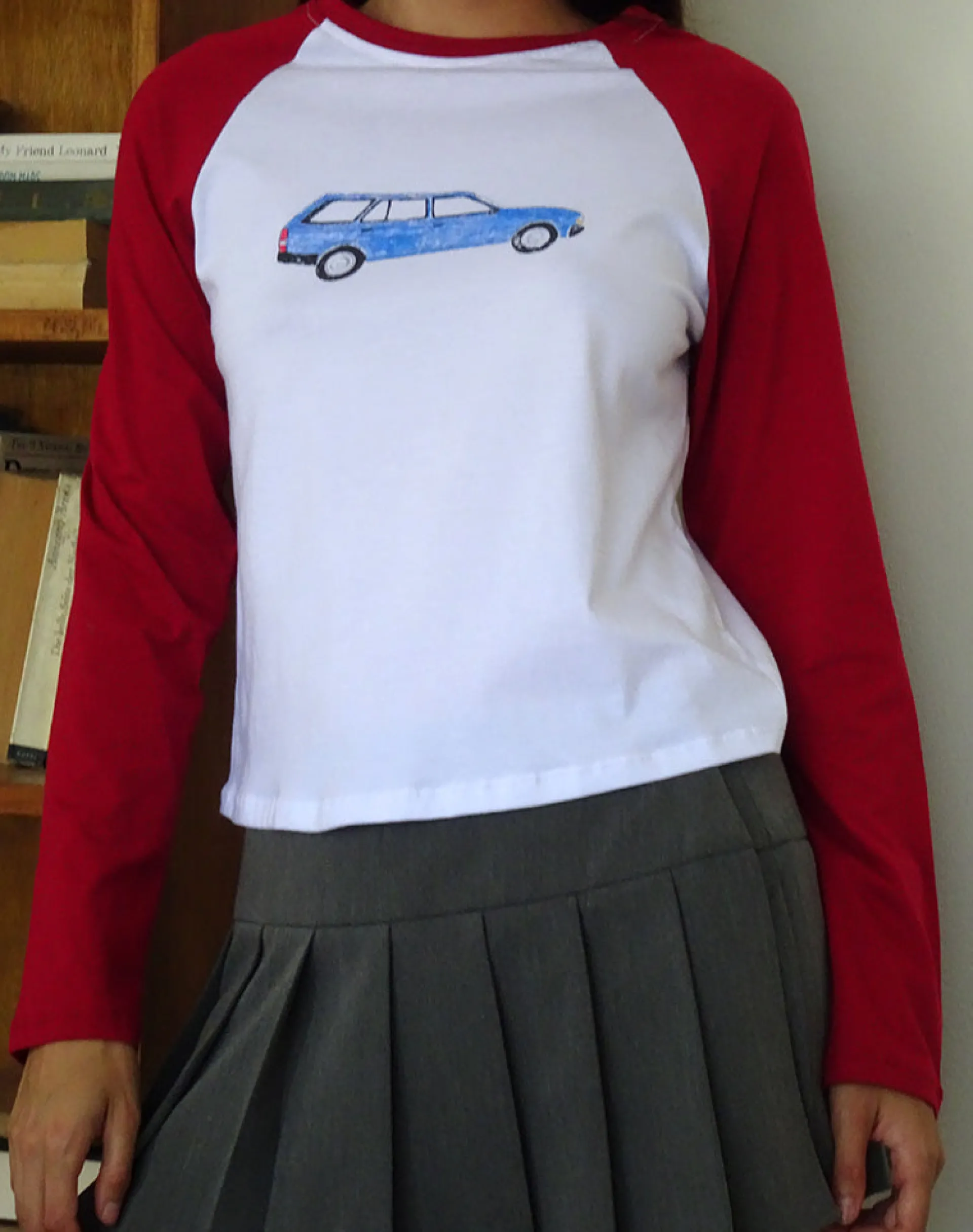 Motel Rocks Long Sleeve Tops-Kyiato Top in Adrenaline Red Car Print AdrenalineRedCarPrint
