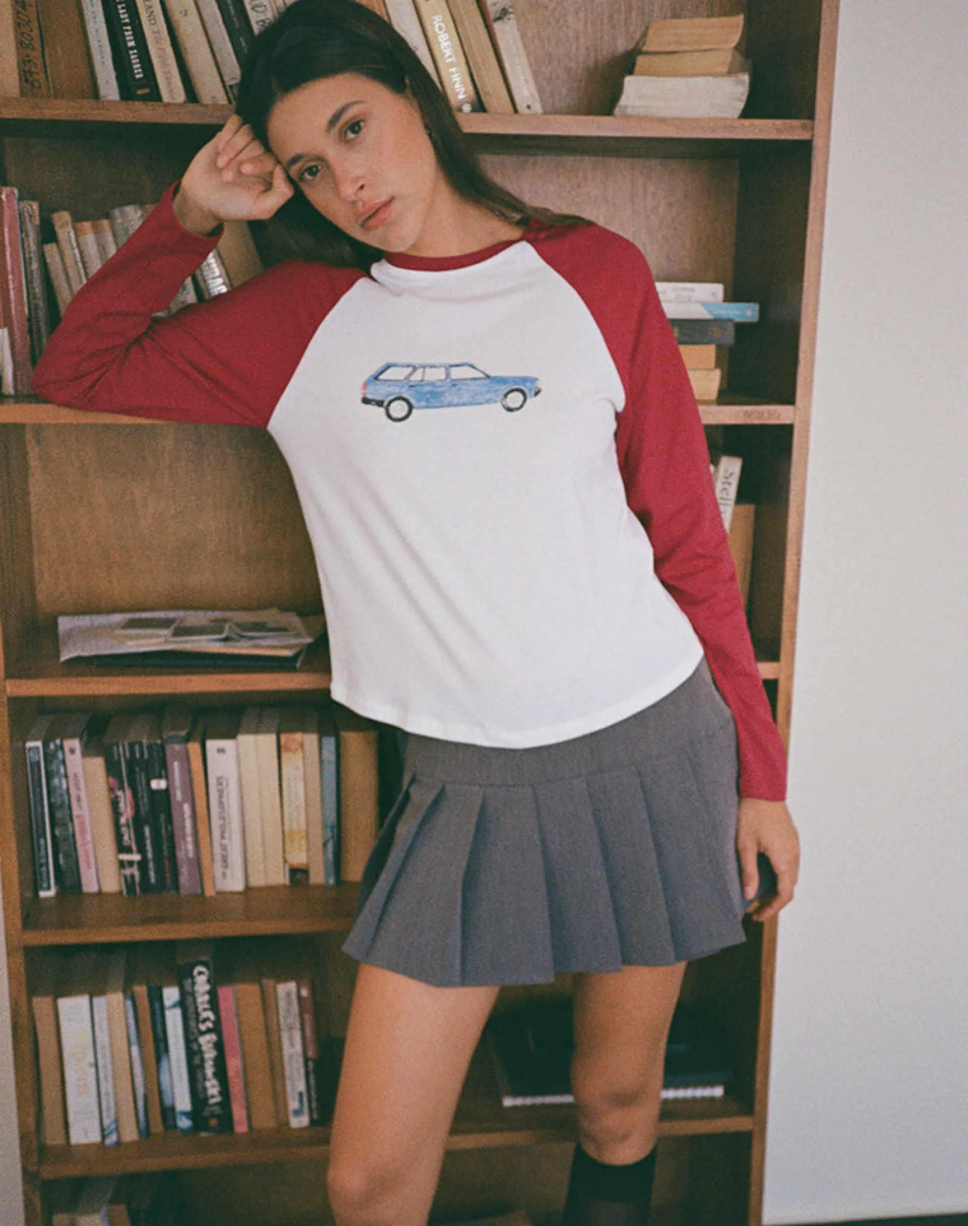 Motel Rocks Long Sleeve Tops-Kyiato Top in Adrenaline Red Car Print AdrenalineRedCarPrint