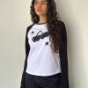 Motel Rocks Long Sleeve Tops-Kyiato Top in White and Black Cherry Print WhiteandBlackCherryPrint