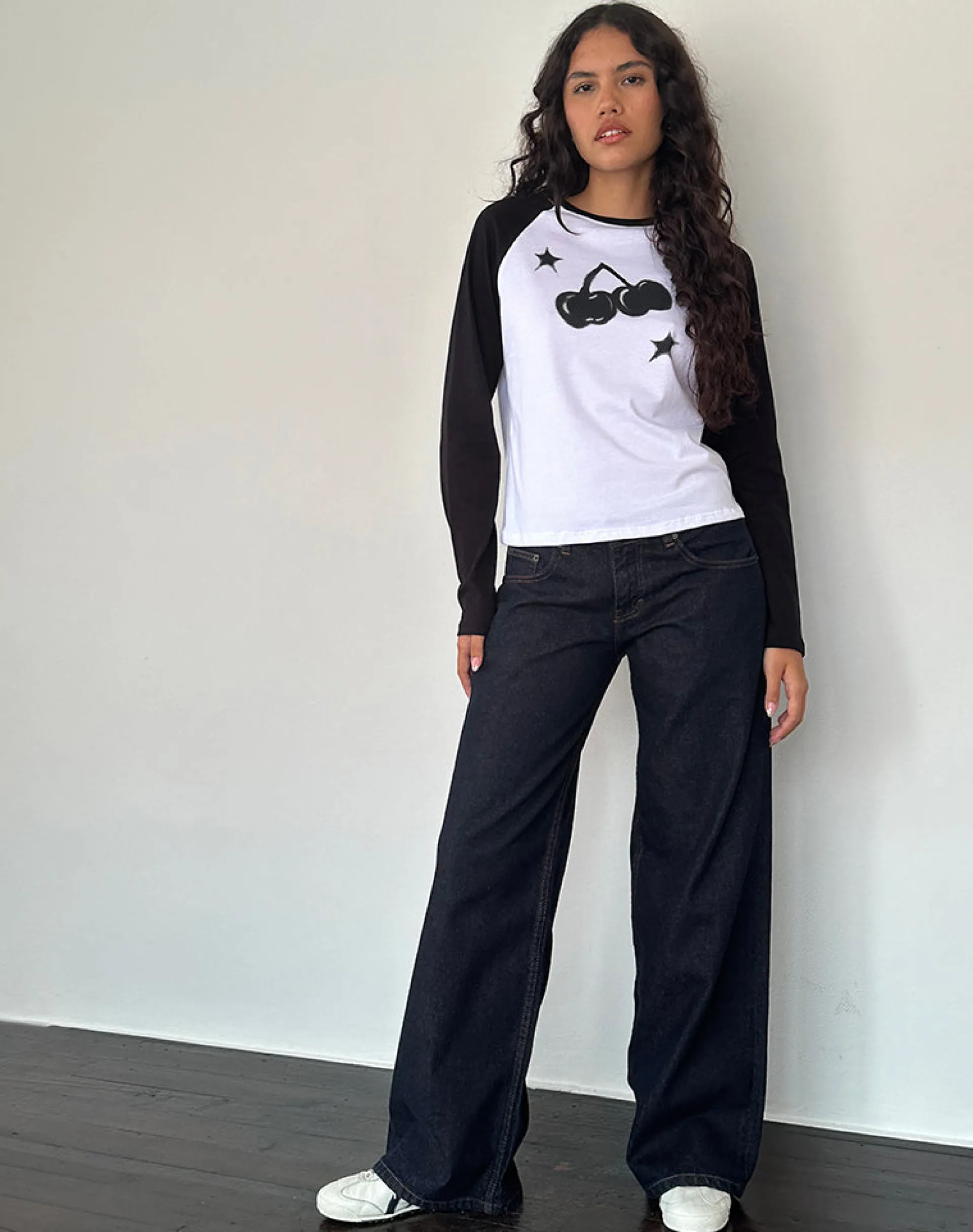 Motel Rocks Long Sleeve Tops-Kyiato Top in White and Black Cherry Print WhiteandBlackCherryPrint