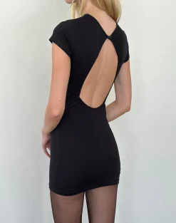 Motel Rocks Day Dresses | Little Black Dresses-Kyuki Mini Dress in Black Lycra