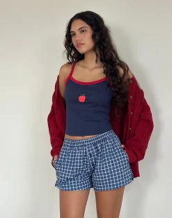 Motel Rocks Loungewear-Laboxe Boxer Shorts in Navy Tartan Poplin navytartanpoplin