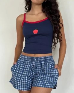 Motel Rocks Loungewear-Laboxe Boxer Shorts in Navy Tartan Poplin navytartanpoplin