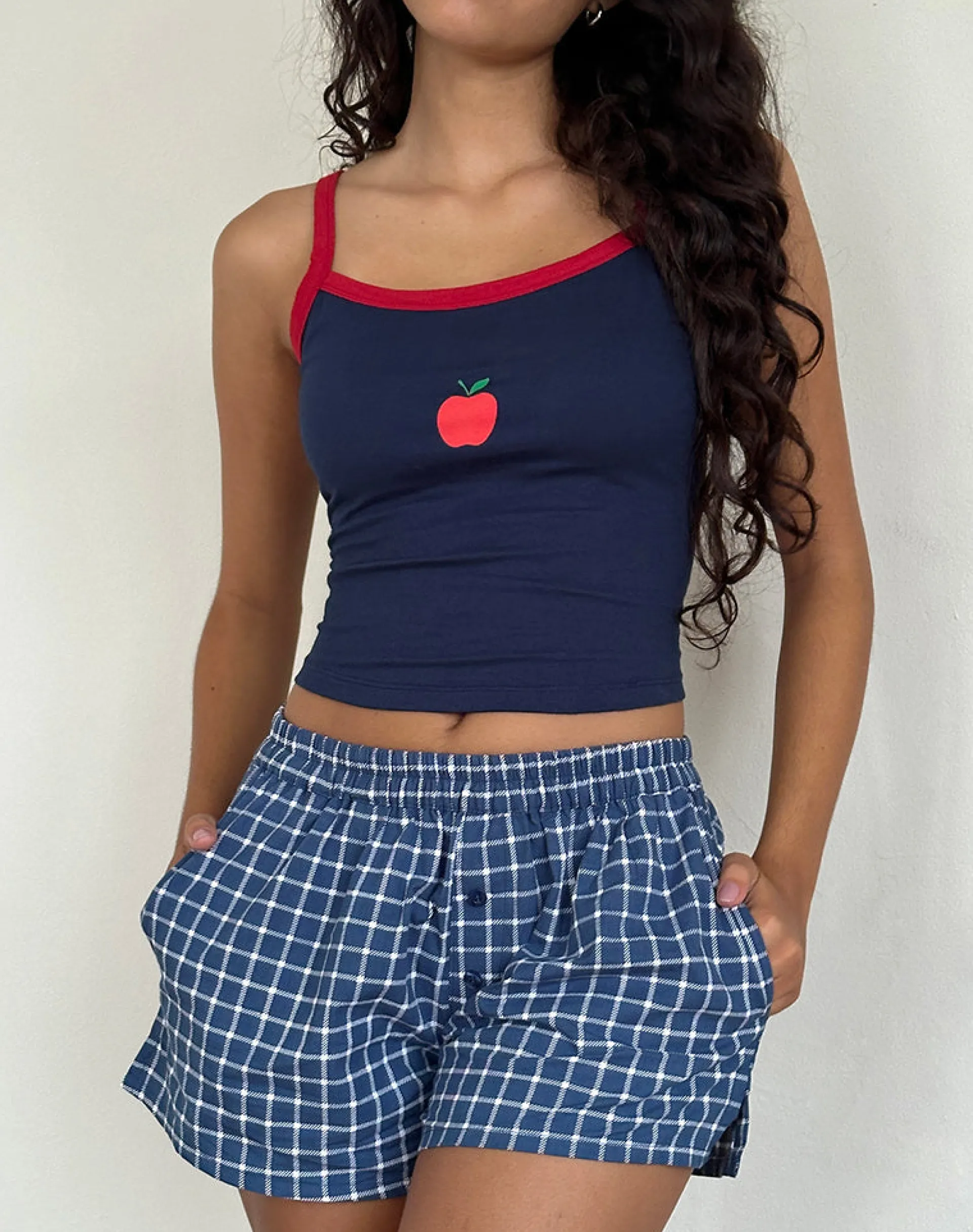 Motel Rocks Loungewear-Laboxe Boxer Shorts in Navy Tartan Poplin navytartanpoplin