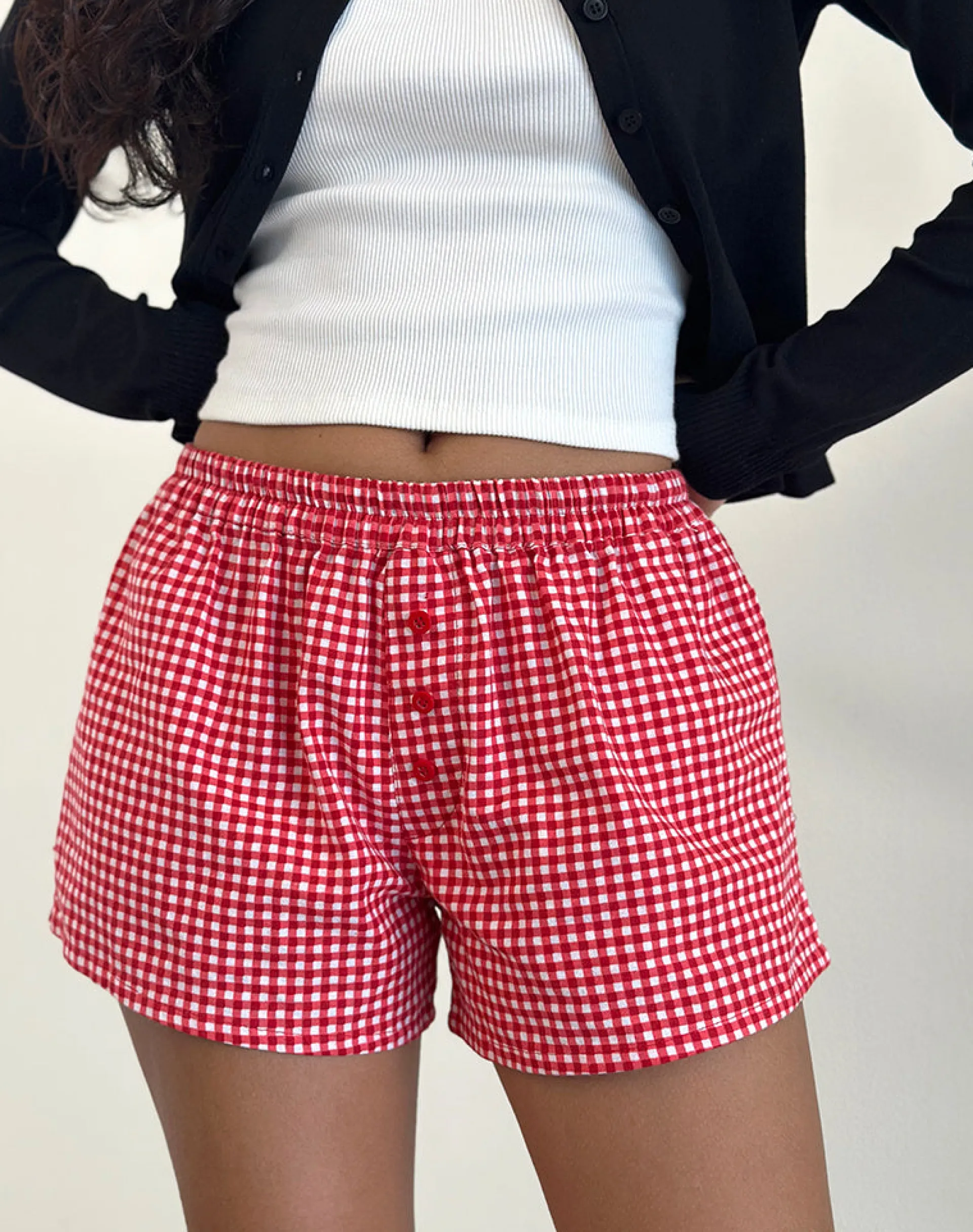 Motel Rocks Co-Ords-Laboxe Boxer Shorts in Red Gingham RedGingham