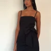 Motel Rocks Bodycon Dresses | Party Dresses-Lacerta Bow Mini Dress in Tailoring Black