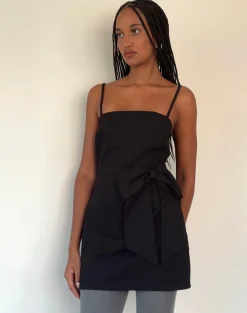 Motel Rocks Bodycon Dresses | Party Dresses-Lacerta Bow Mini Dress in Tailoring Black