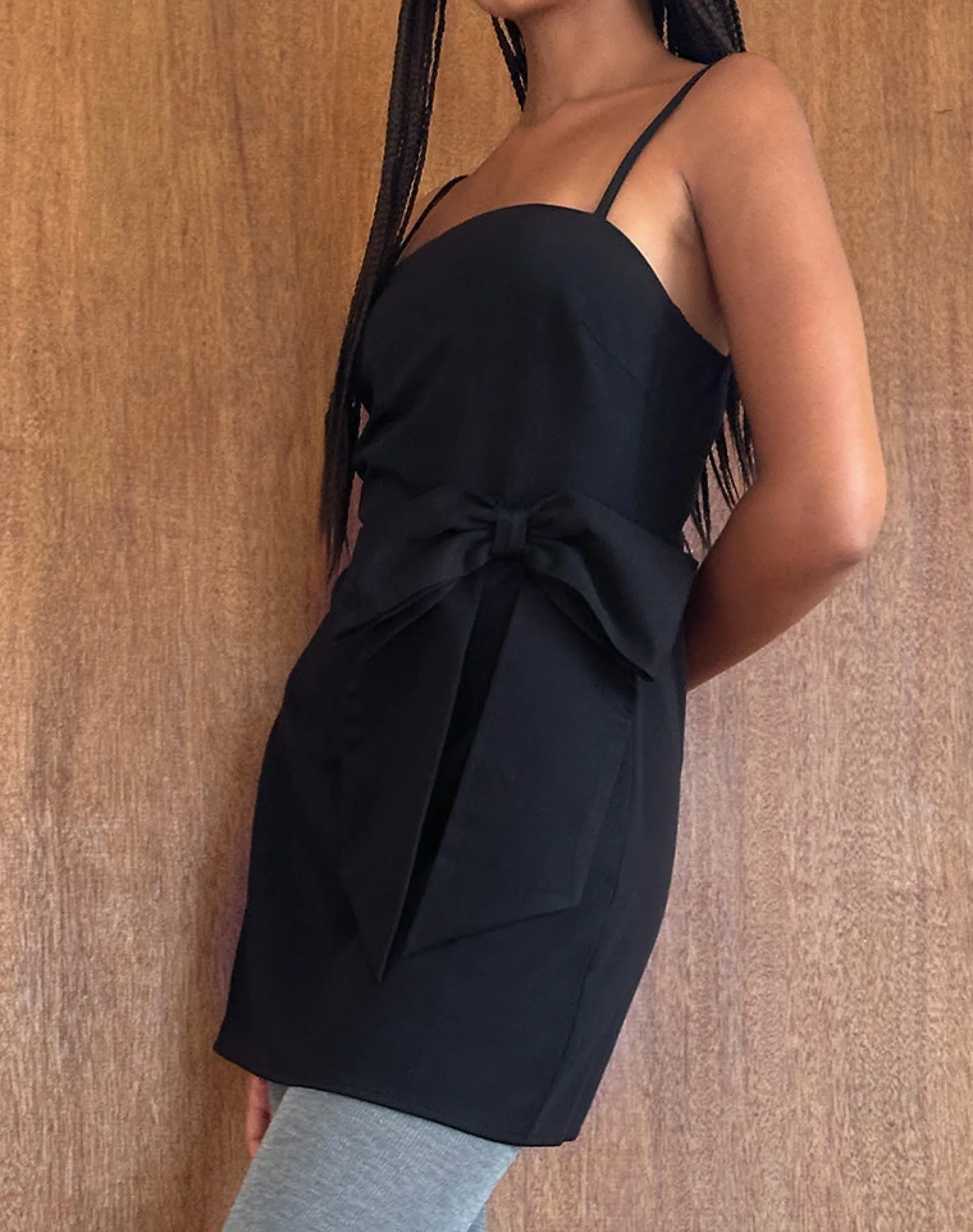 Motel Rocks Bodycon Dresses | Party Dresses-Lacerta Bow Mini Dress in Tailoring Black