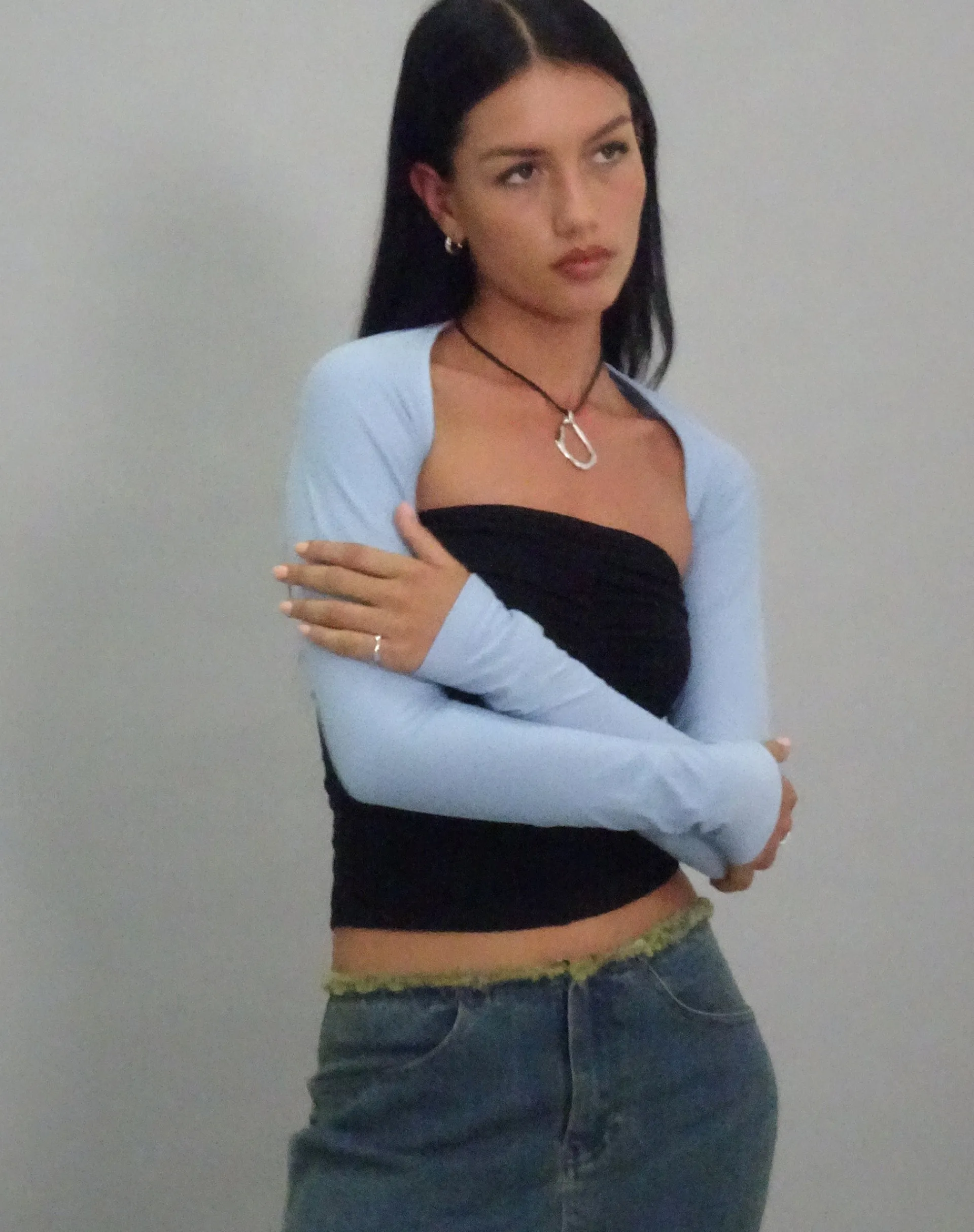 Motel Rocks Long Sleeve Tops-Ladri Shrug Top in Nantucket Blue NantucketBlue