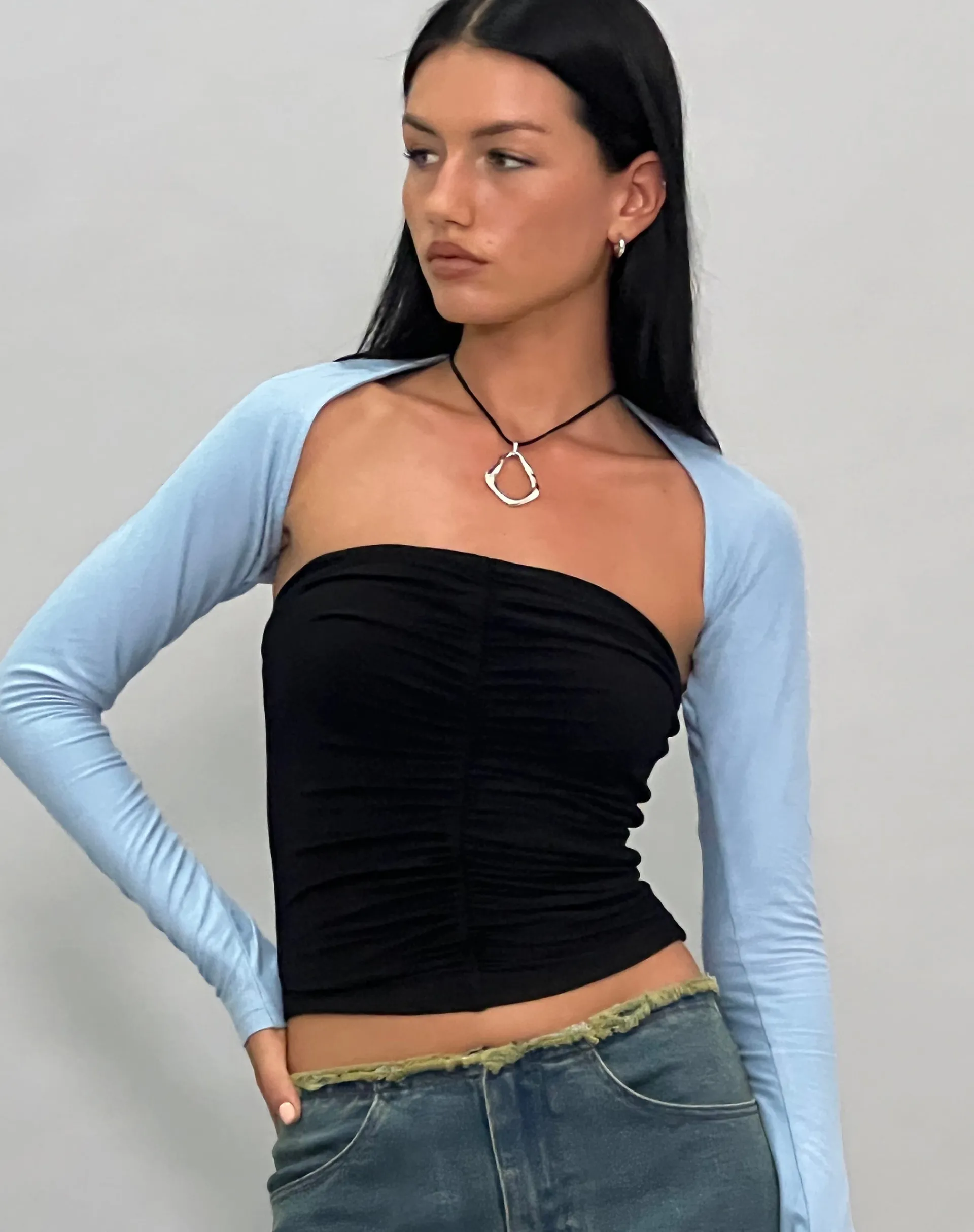 Motel Rocks Long Sleeve Tops-Ladri Shrug Top in Nantucket Blue NantucketBlue