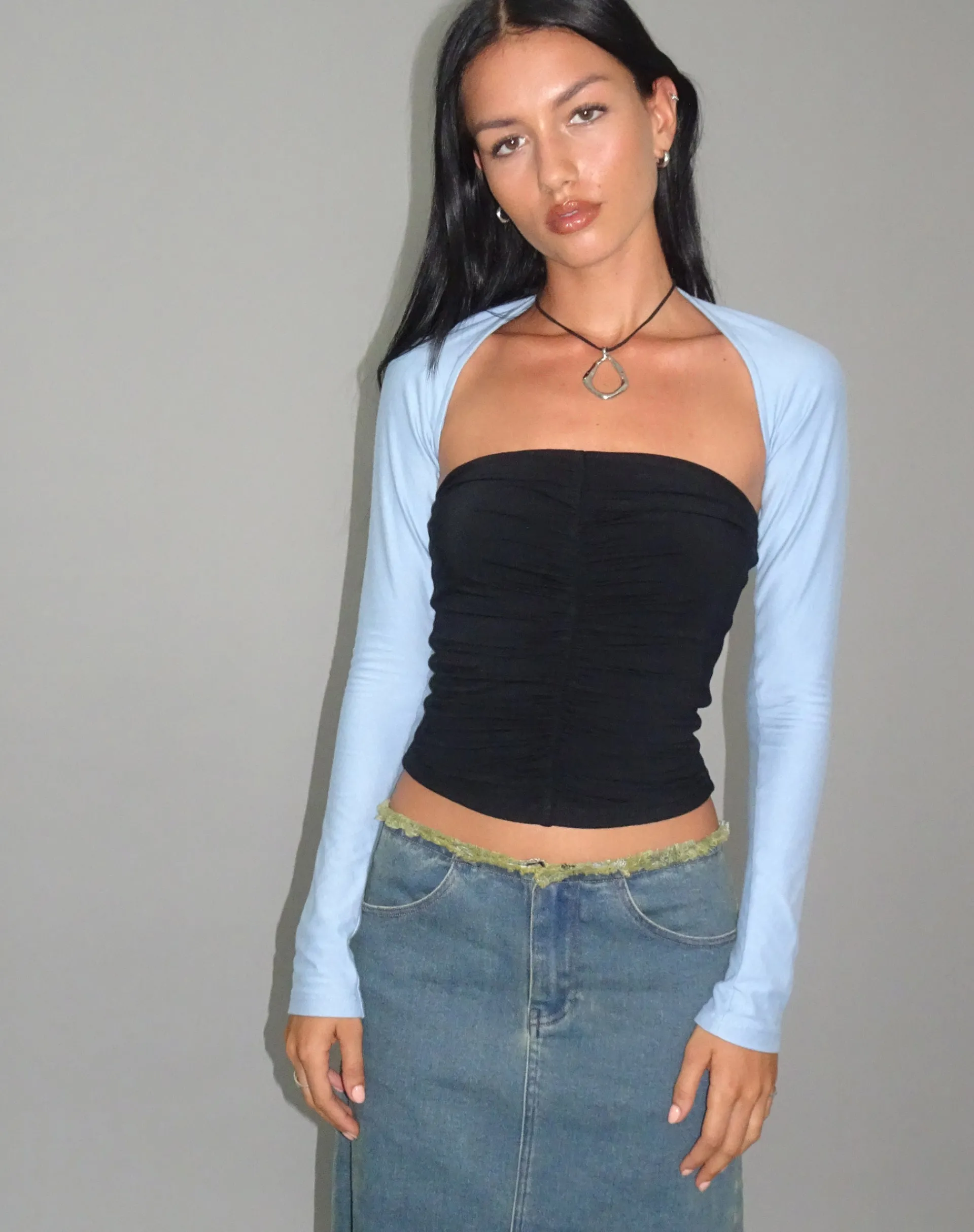 Motel Rocks Long Sleeve Tops-Ladri Shrug Top in Nantucket Blue NantucketBlue