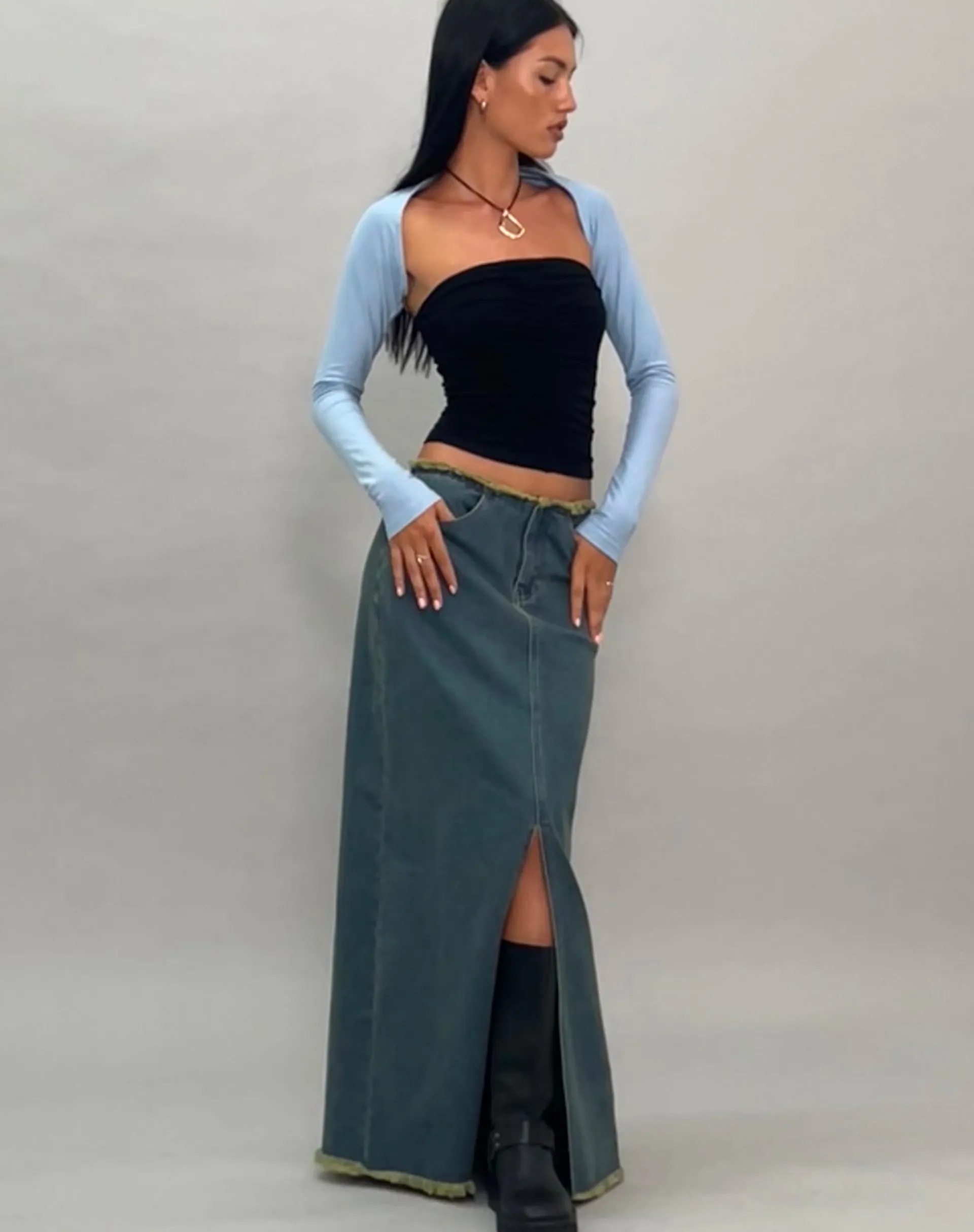 Motel Rocks Long Sleeve Tops-Ladri Shrug Top in Nantucket Blue NantucketBlue