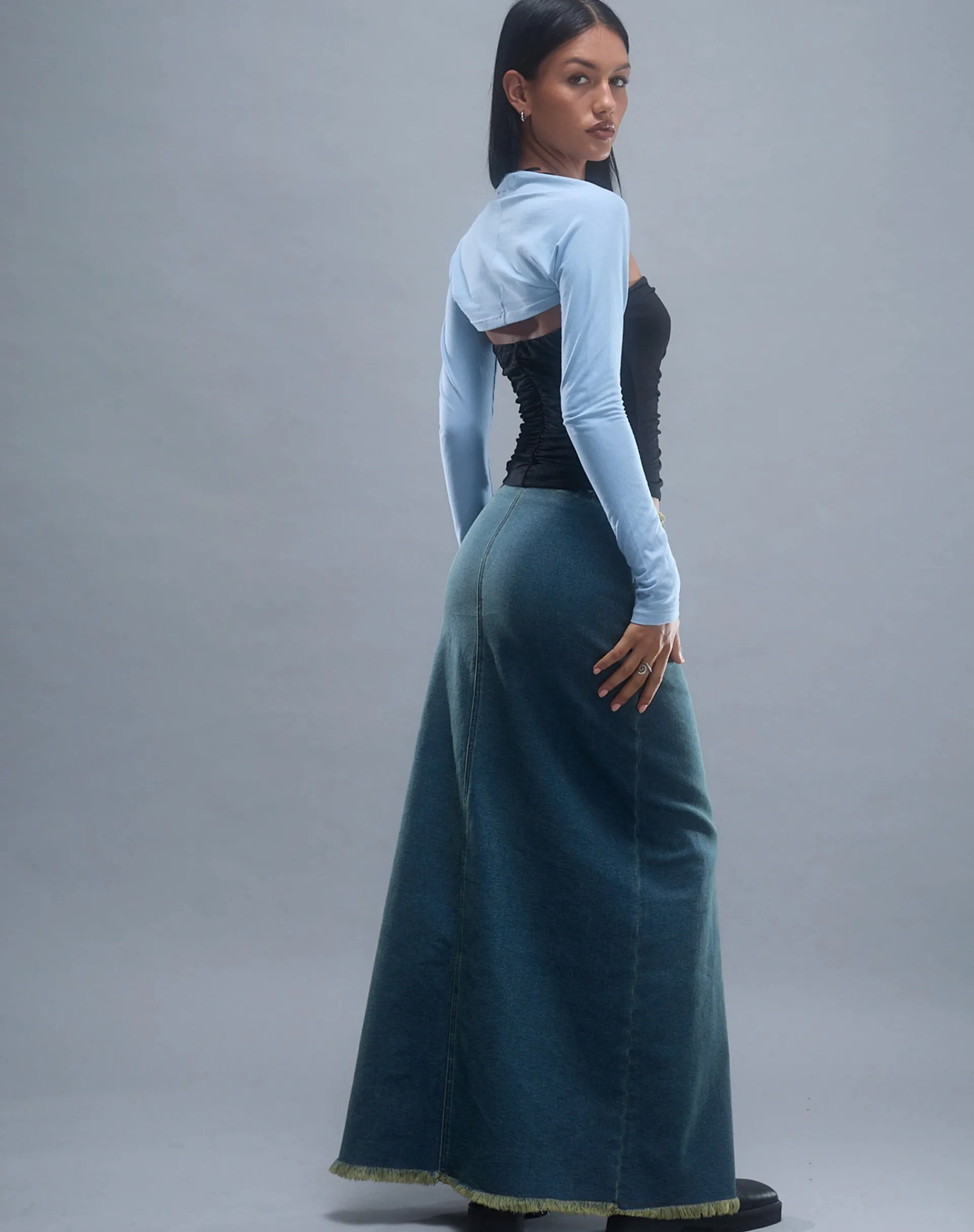 Motel Rocks Long Sleeve Tops-Ladri Shrug Top in Nantucket Blue NantucketBlue