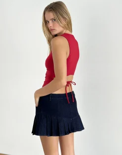 Motel Rocks Pleated Skirts | Denim Skirts-Laduma Mini Skirt Denim in Indigo