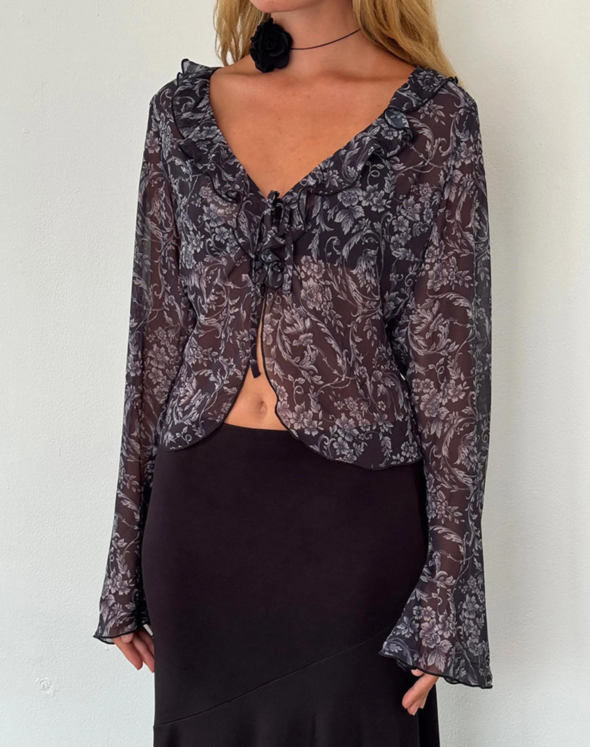 Motel Rocks Cardigans-Lakota Cardigan in Black Baroque Print