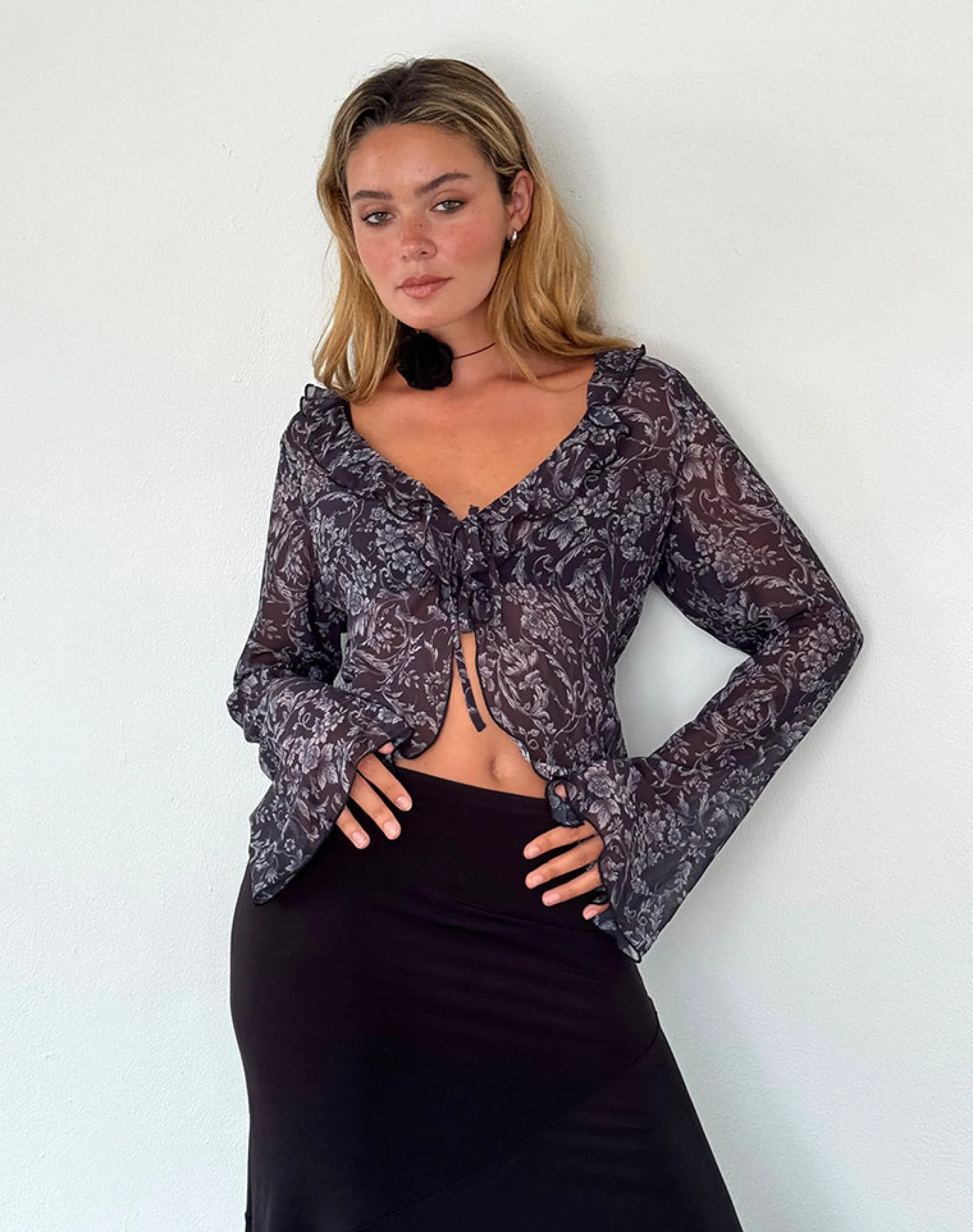 Motel Rocks Cardigans-Lakota Cardigan in Black Baroque Print