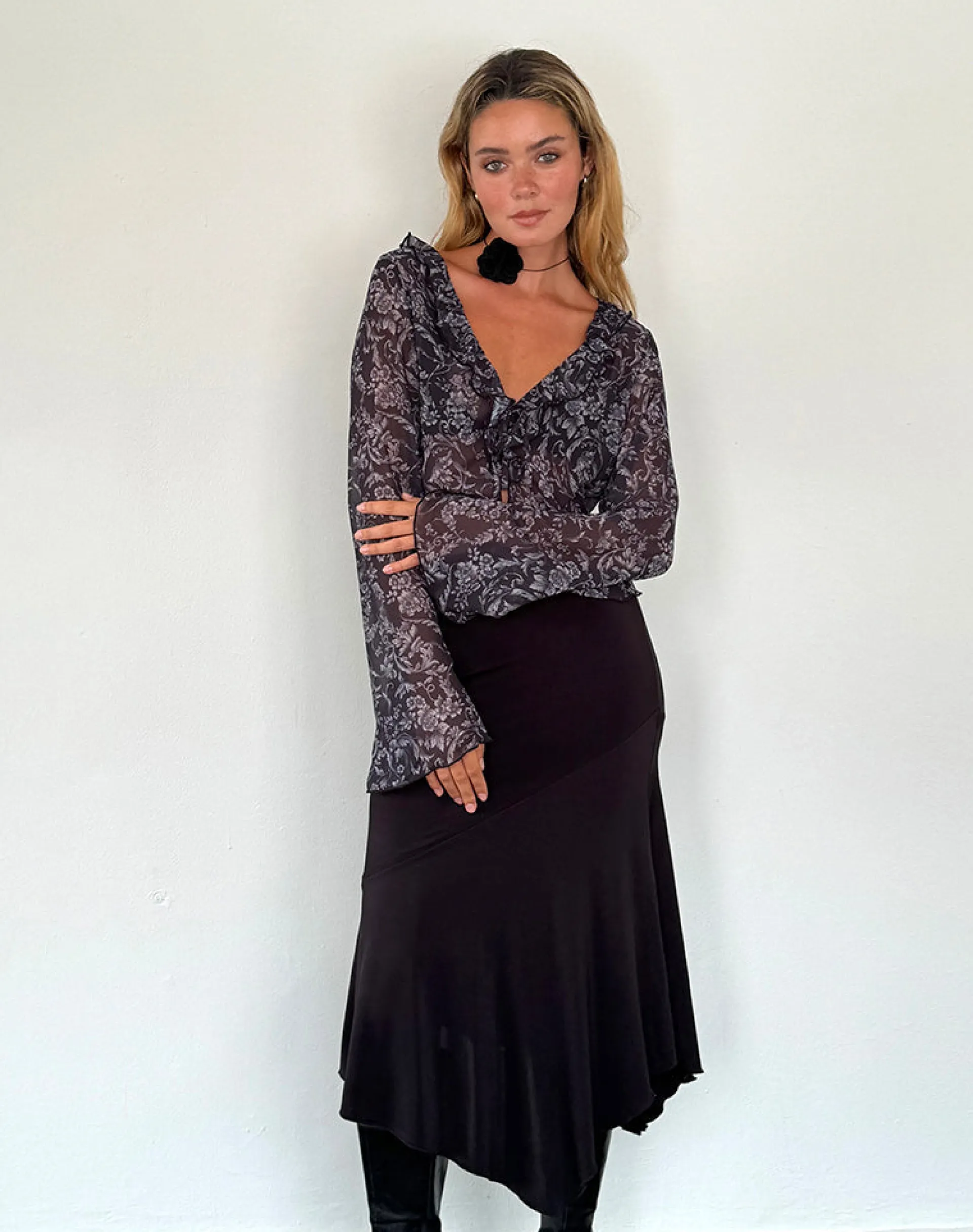 Motel Rocks Cardigans-Lakota Cardigan in Black Baroque Print