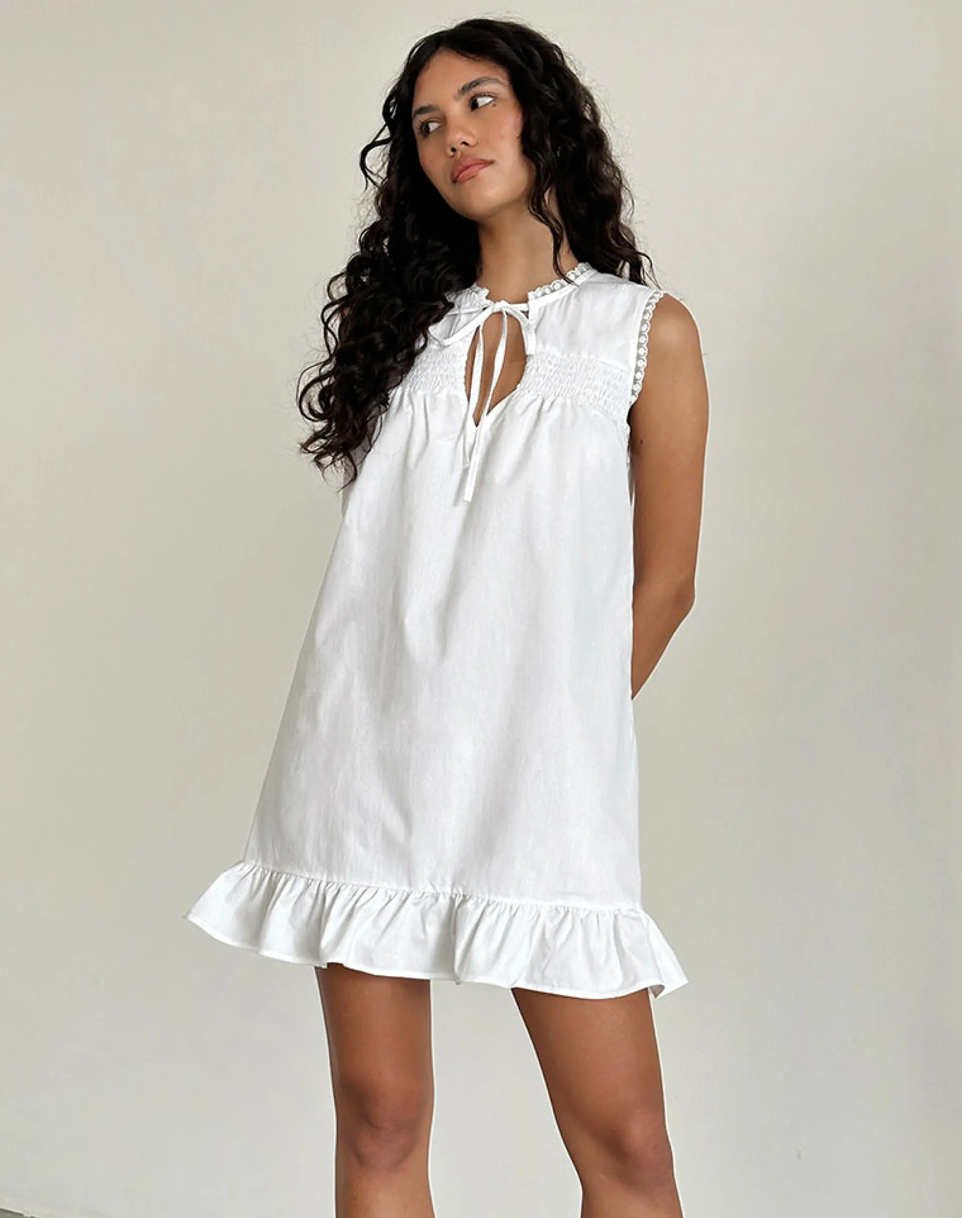 Motel Rocks Day Dresses | Mini Dresses-Lalita Babydoll Mini Dress in Poplin White