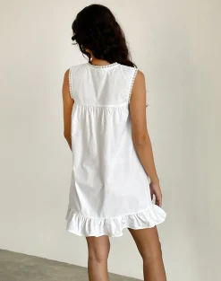 Motel Rocks Day Dresses | Mini Dresses-Lalita Babydoll Mini Dress in Poplin White