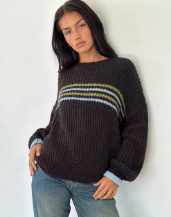 Motel Rocks Jumpers-Lamees Jumper in Brown Knit with Stripe