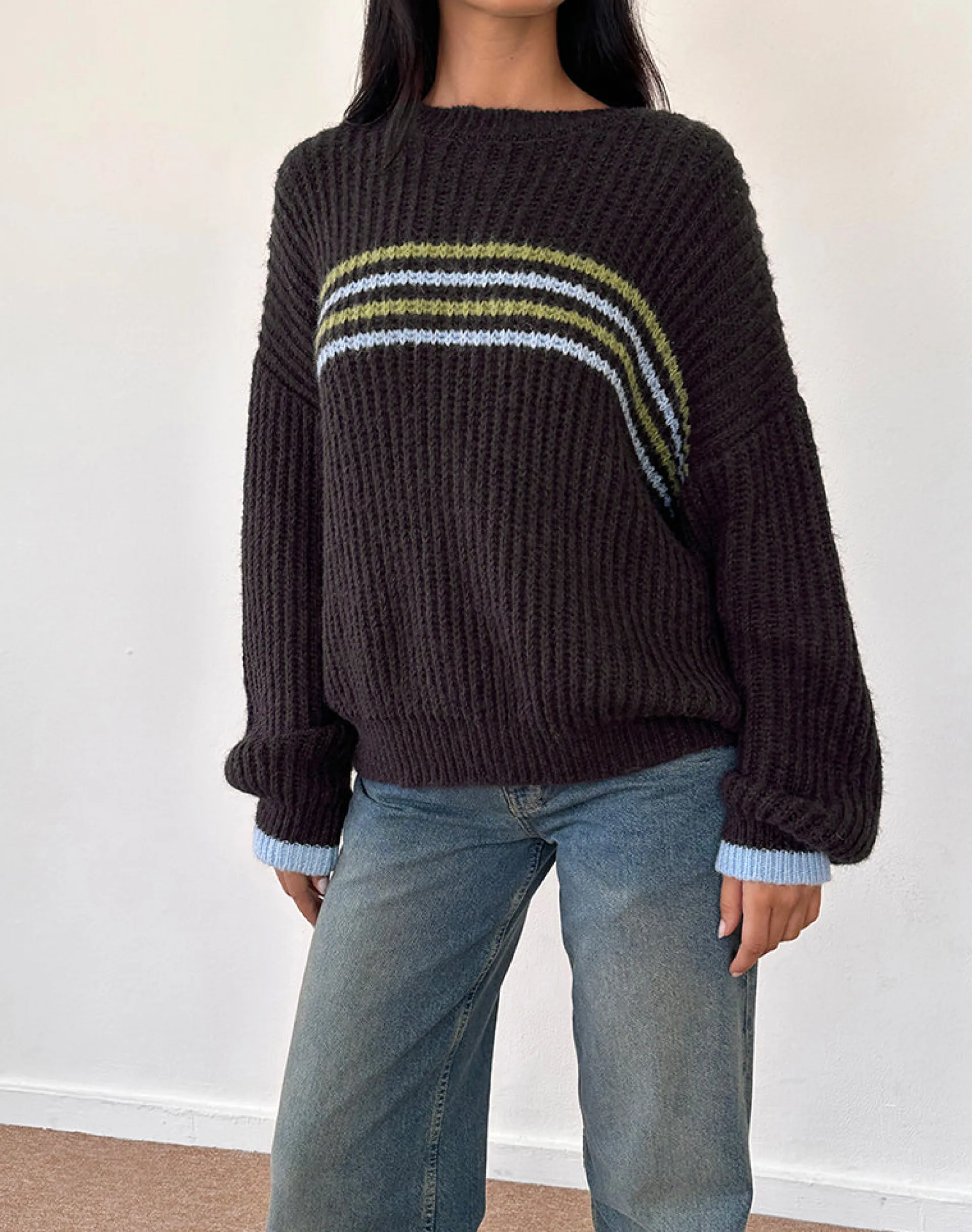Motel Rocks Jumpers-Lamees Jumper in Brown Knit with Stripe