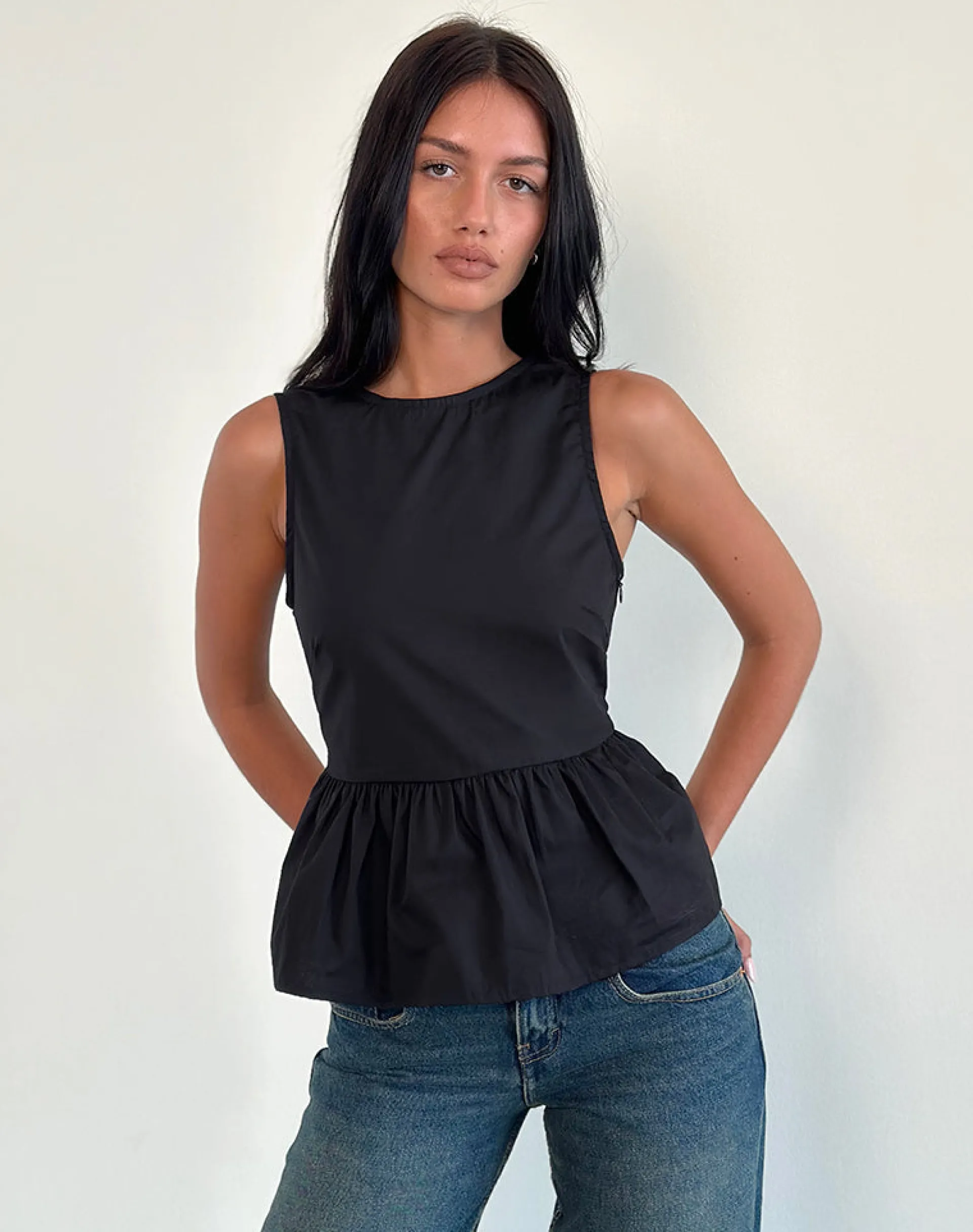 Motel Rocks Tailoring-Lanzo Tie Back Top in Poplin Black PoplinBlack