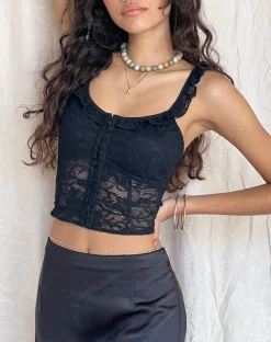 Motel Rocks Vest Tops | Lace Tops-Laru Corset Top in Lace Black LaceBlack