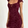 Motel Rocks Printed Dresses | Party Dresses-Lashka Mini Dress in Botanical Flower Maroon botancialflowermaroon