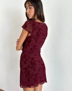Motel Rocks Printed Dresses | Party Dresses-Lashka Mini Dress in Botanical Flower Maroon botancialflowermaroon