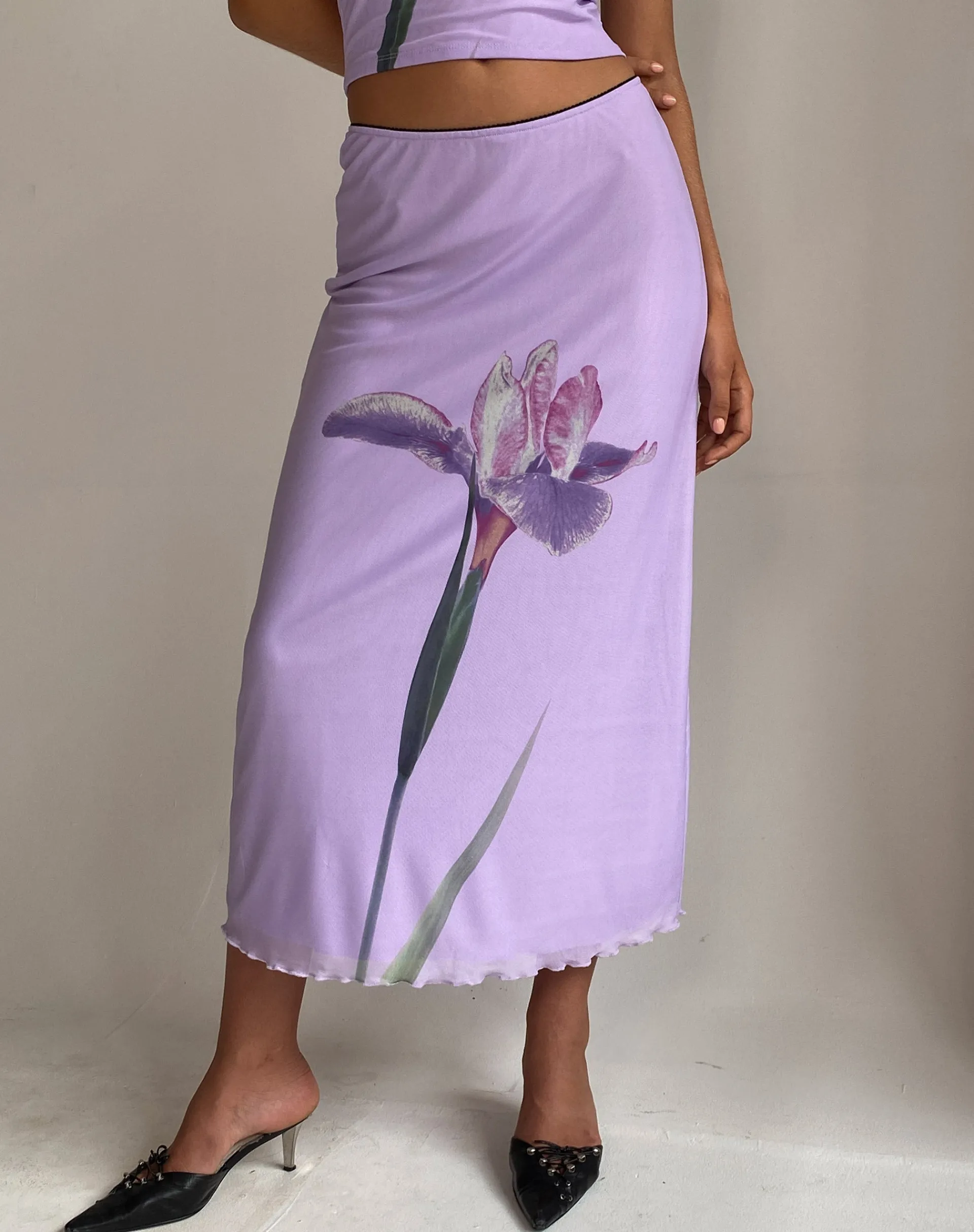 Motel Rocks A Line Skirts-Lassie Midi Skirt in Lilac Flower Placement LilacFlowerPlacement